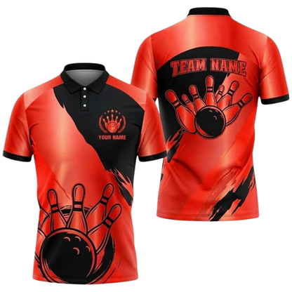Custom Team Silver Black Bowling Polo Shirt, Men's Custom Bowling Shirt BZ0931