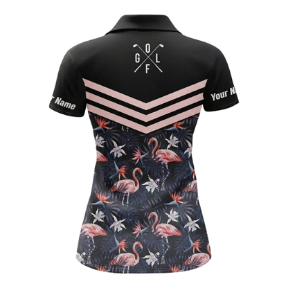 Tropical Flamingo Women's Custom Golf Polo Shirt, Custom Flamingo Golf Shirts For Women GZ0332