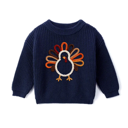 Turkey Thanksgiving Baby Embroidered Knit Sweater, Thanksgiving Baby Sweatshirt BB0321