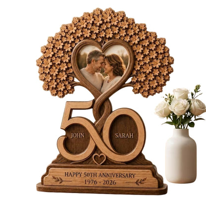 Custom Photo 50th Wedding Anniversary Layer Wooden Plaque, Custom Picture Golden Wedding Wooden Block WD0932