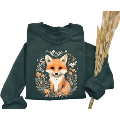 Floral Fox Sweatshirt For Women, Fox Lover Sweatshirt 2D0652