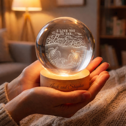 I Love You To The Beach And Back Custom Turtle Couple Crystal Ball Led Night Light, Custom Turtle Wedding Keepsake Night Light WD0861