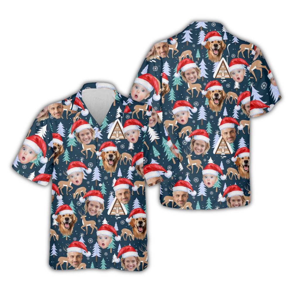 Reindeer Xmas Custom Faces Hawaiian Shirt For Men Women, Custom Photo Christmas Hawaiian Shirt HE0932
