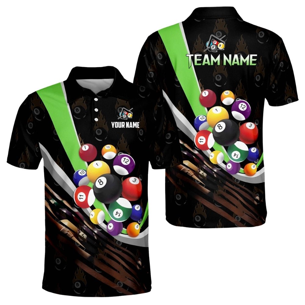 Flaming 8 Ball Custom Billiard Team Polo Shirts For Mens, Custom Pool Billiard Shirts BIZ0162