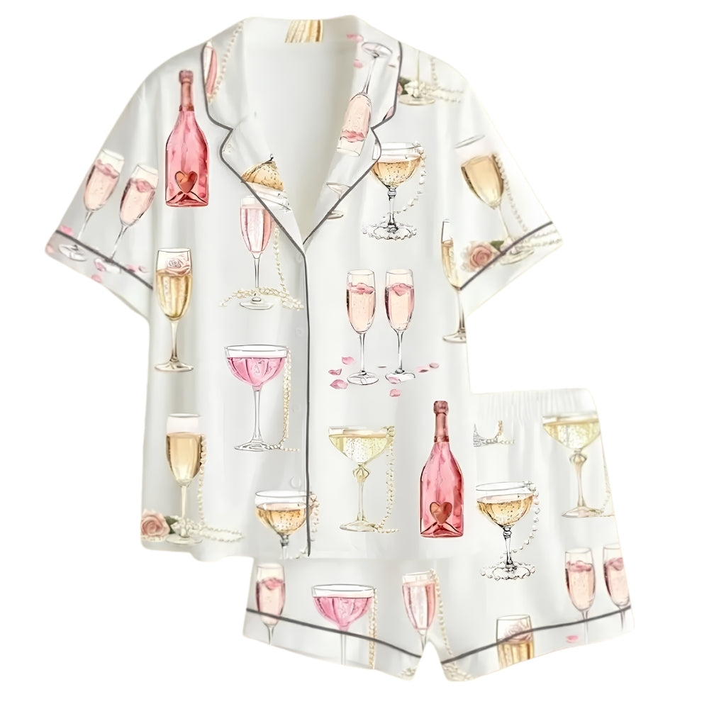 Pearl And Prosecco Short Pajama Set For Bridal Shower, Champagne PJs For Bridal Party WD0185