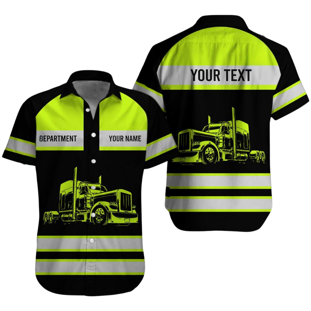Personalized Semi Truck Hawaiian Shirt With Department, Custom Trucker Work Uniforms HE0682