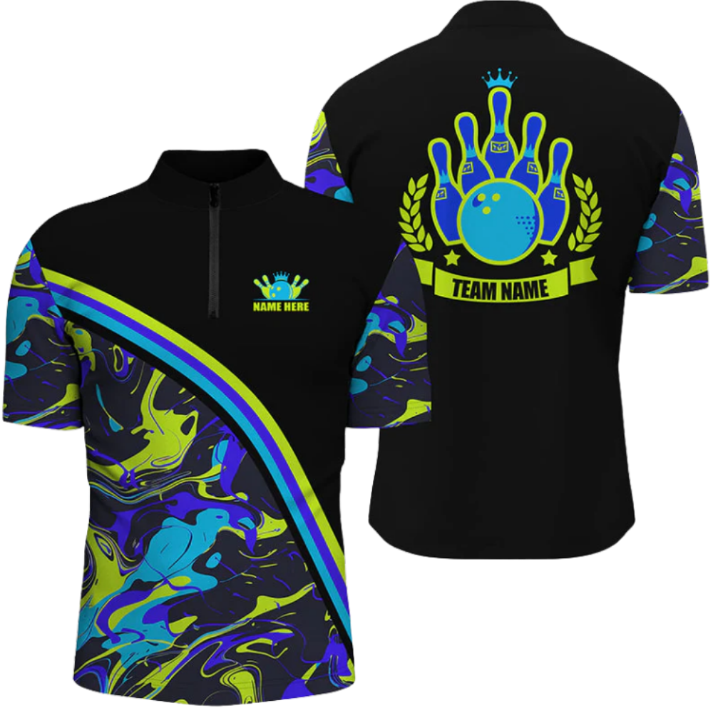 Custom Team Blue Green Black Bowling Jersey For Men, Custom Bowling Shirts BZ0658