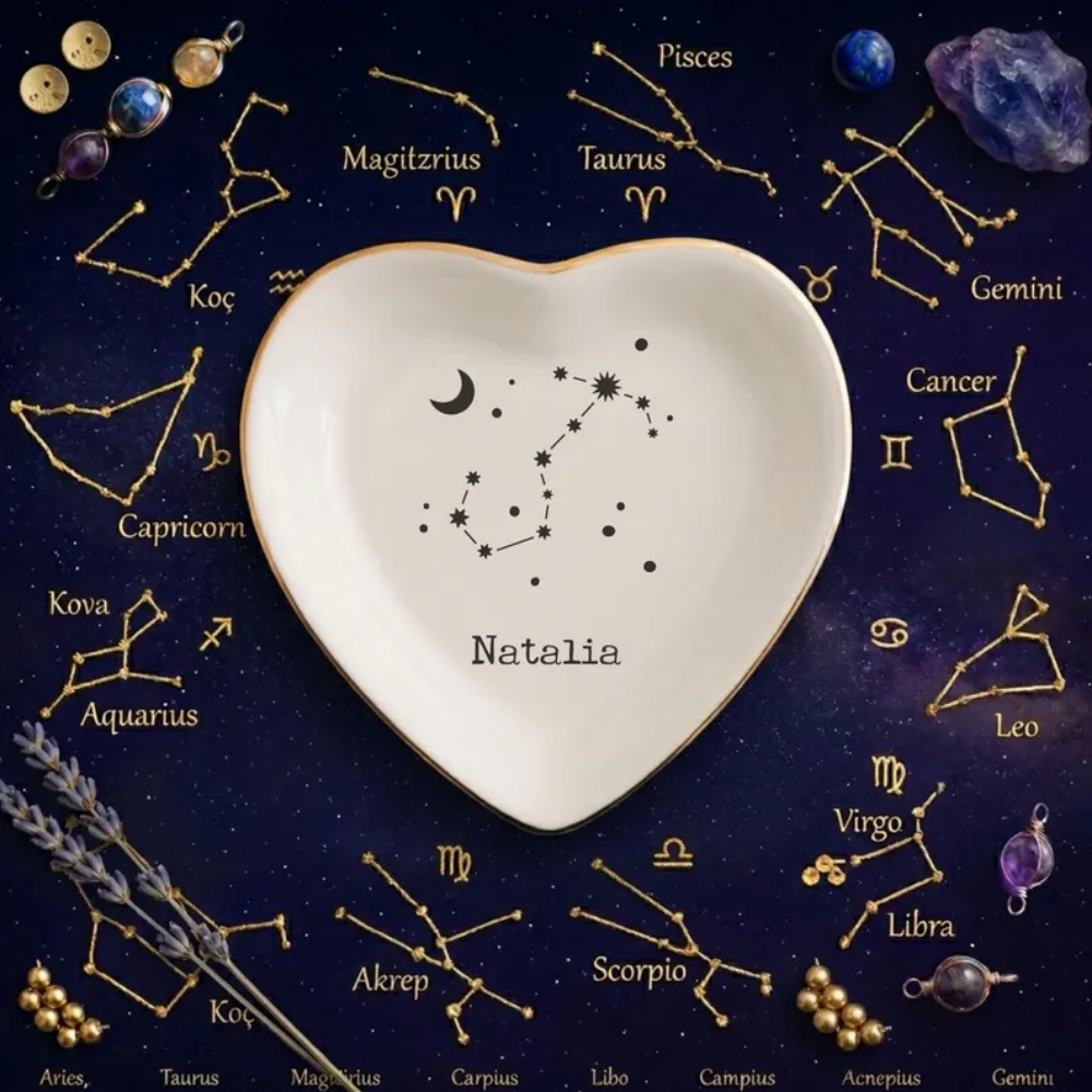 Personalized Zodiac Wedding Ring Dish For Bridesmaid, Custom Astrology Jewelry Dish WD0495