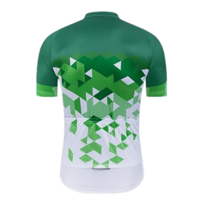 Green White Geometric Short Sleeve Cycling Jersey For Mens, Men's Cycling Jersey CZ0035