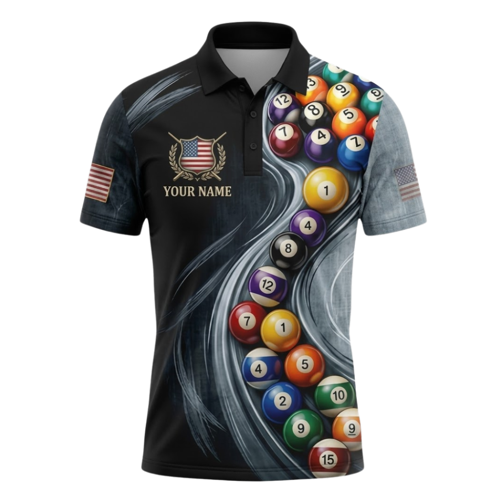 Custom Team Black And Grey Billiard Polo Shirts For Men, Custom Team Billiard Shirts BIZ0336