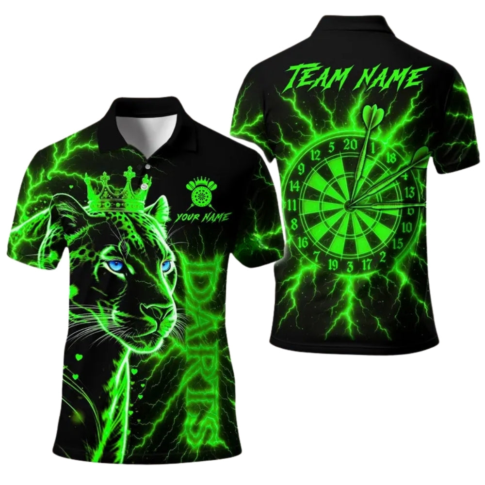 Custom Leopard King Darts Polo Shirt For Men Black Gold, Custom Leopard Dart Team Shirts DE0099