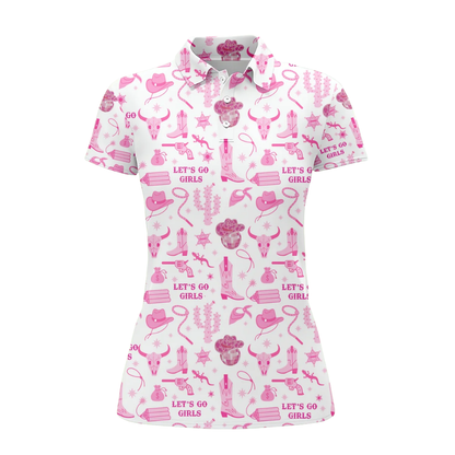 Womens Let's Go Girls Golf Polo Shirt, Pink Western Golf Shirt For Ladies GZ0360