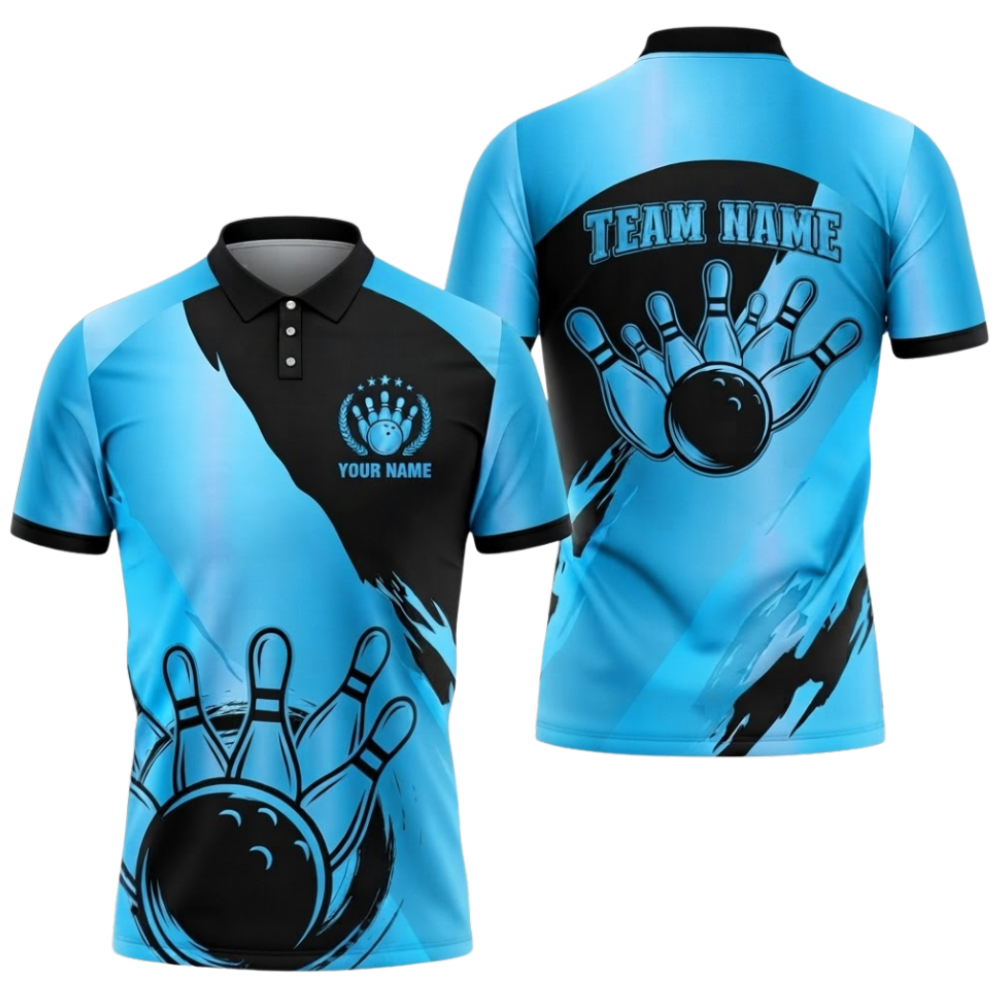 Custom Team Silver Black Bowling Polo Shirt, Men's Custom Bowling Shirt BZ0931