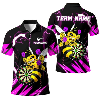 Custom Bee Yellow Black Darts Polo Shirt Men, Custom Bee Hornet Darts Team Shirts DE0017
