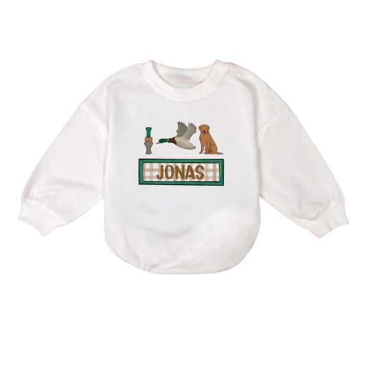 Personalized Mallard Duck Hunting Baby Romper Sweatshirt, Custom Name Hunting Baby Romper Sweatshirt BB0216