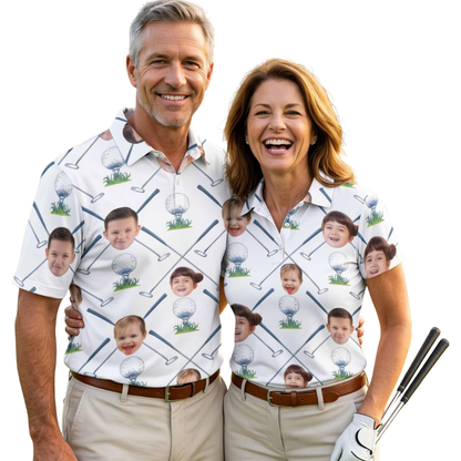 Custom Photo Argyle Couple Matching Golf Polo Shirt, Custom Face Golf Shirt For Men And Women GE0570