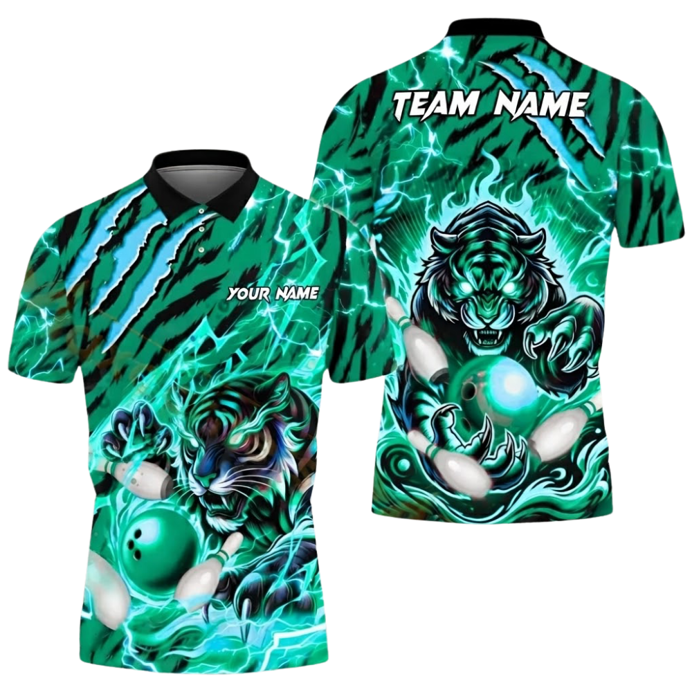 Custom Tiger Red Bowling Mens Polo Shirt, Custom Tiger Bowling Team Shirts BZ0602