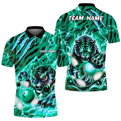 Custom Tiger Red Bowling Mens Polo Shirt, Custom Tiger Bowling Team Shirts BZ0602