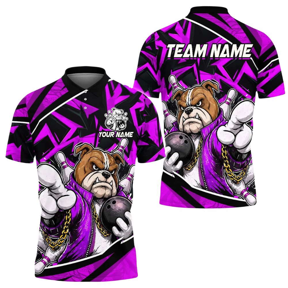 Custom Bulldog Bowling Polo Shirt For Men, Custom BullDog Team Bowling Shirt BE0217