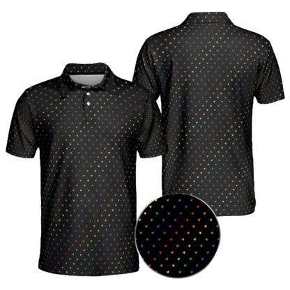 Men's Rainbow Heart Golf Polo Shirt, LGBTQ+ Golf Shirts For Pride Month GE0493