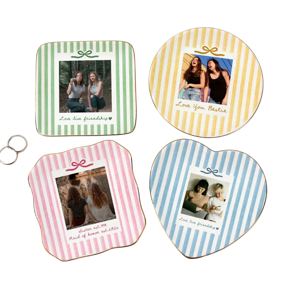Custom Photo Bridesmaid Striped Jewelry Dish, Custom Photo Ring Dish For Bridesmaid WD0276