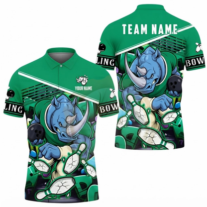 Custom Mens Rhino Bowling Polo Shirt Red Blue, Custom Rhino Bowling Team Shirts BZ0527