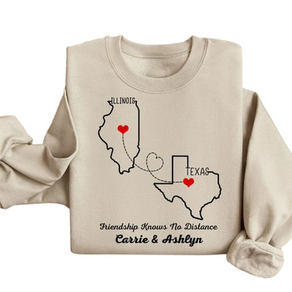 Custom State to State Long Distance Relationship Sweatshirt, Custom Heart in Two Places Sweatshirt 2D0826