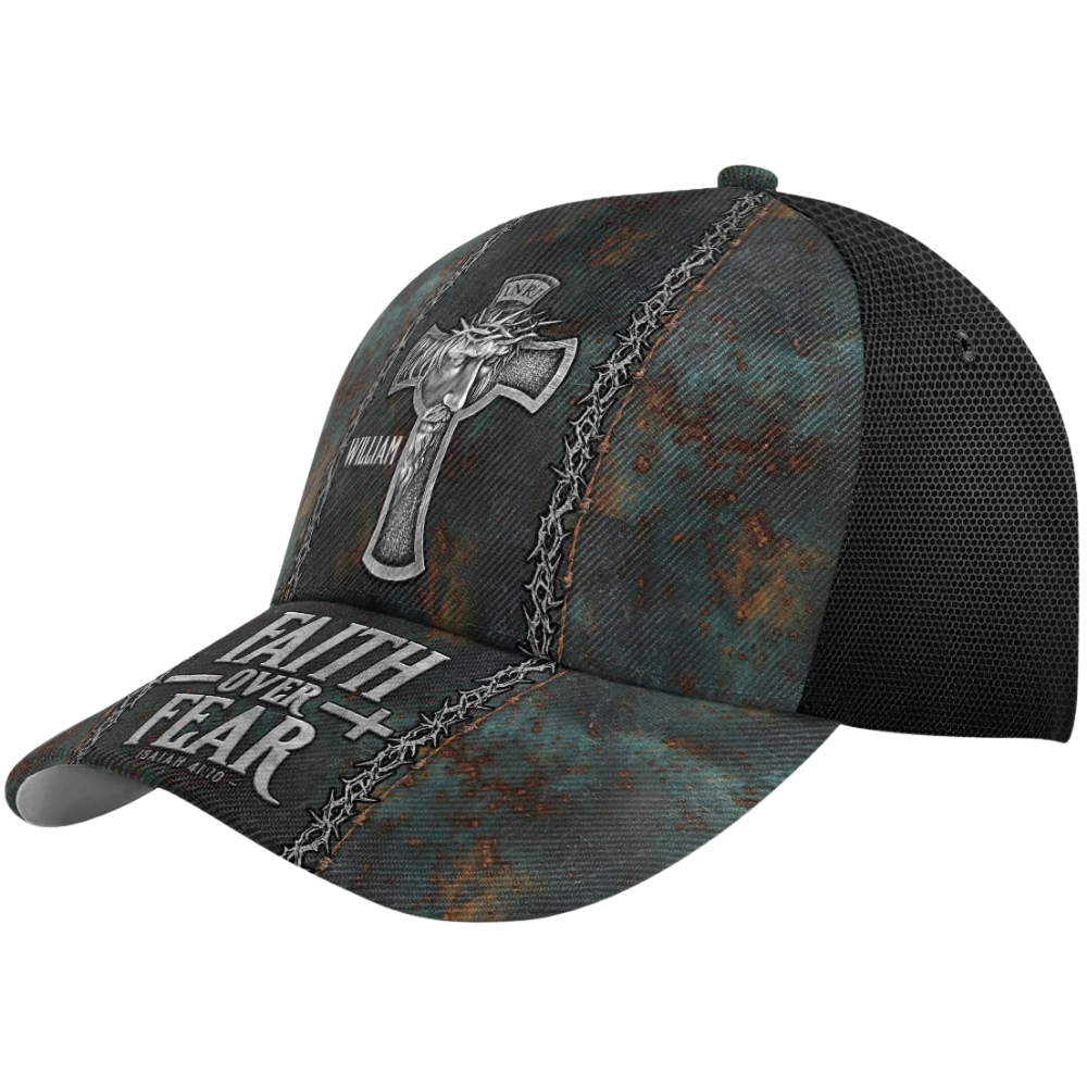 Faith Of Fear Custom Jesus Cross Baseball Cap With Name, Custom Jesus Christian Hat 3D Printed CP0586