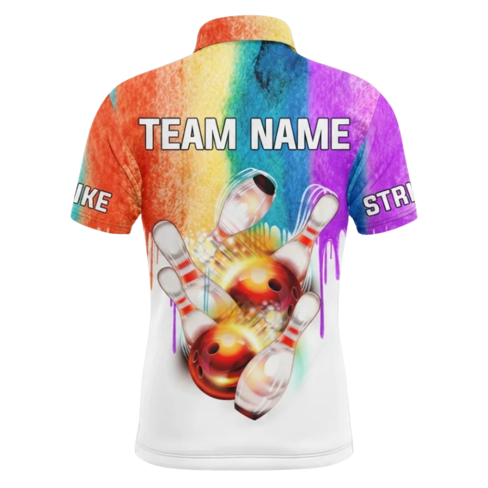Custom Rainbow Color Bowling Mens Polo Shirt, Custom LGBT Pride Bowling Team Shirts BZ0591