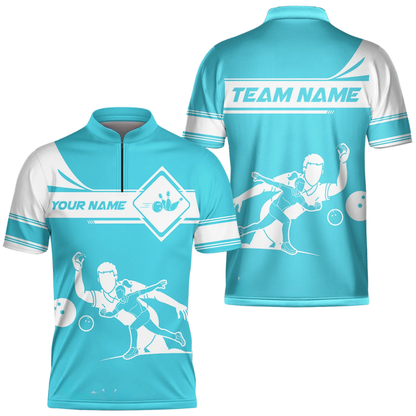 Custom Blue And White Bowling Team Jersey For Men, Custom Bowling Shirt BZ0637