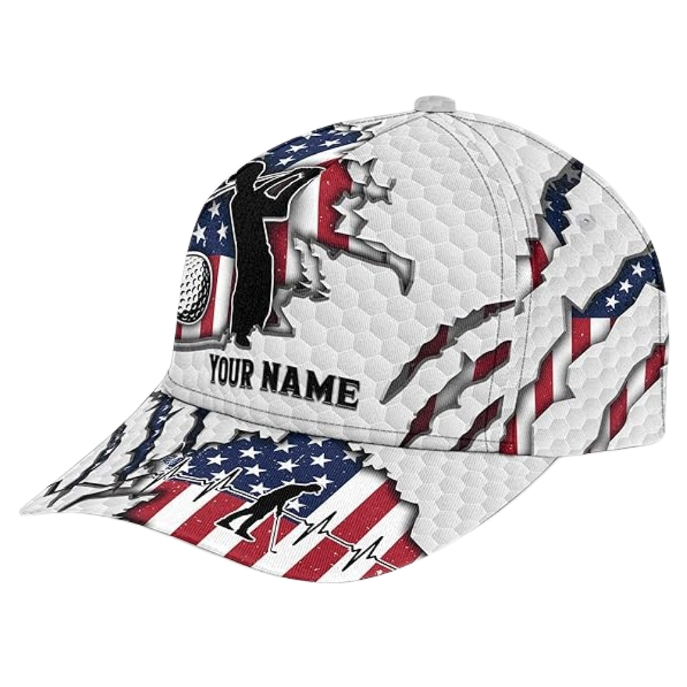 Custom Grunge USA Flag Golf Baseball Cap For Golfer, Custom Patriotic Golf Caps CP0205