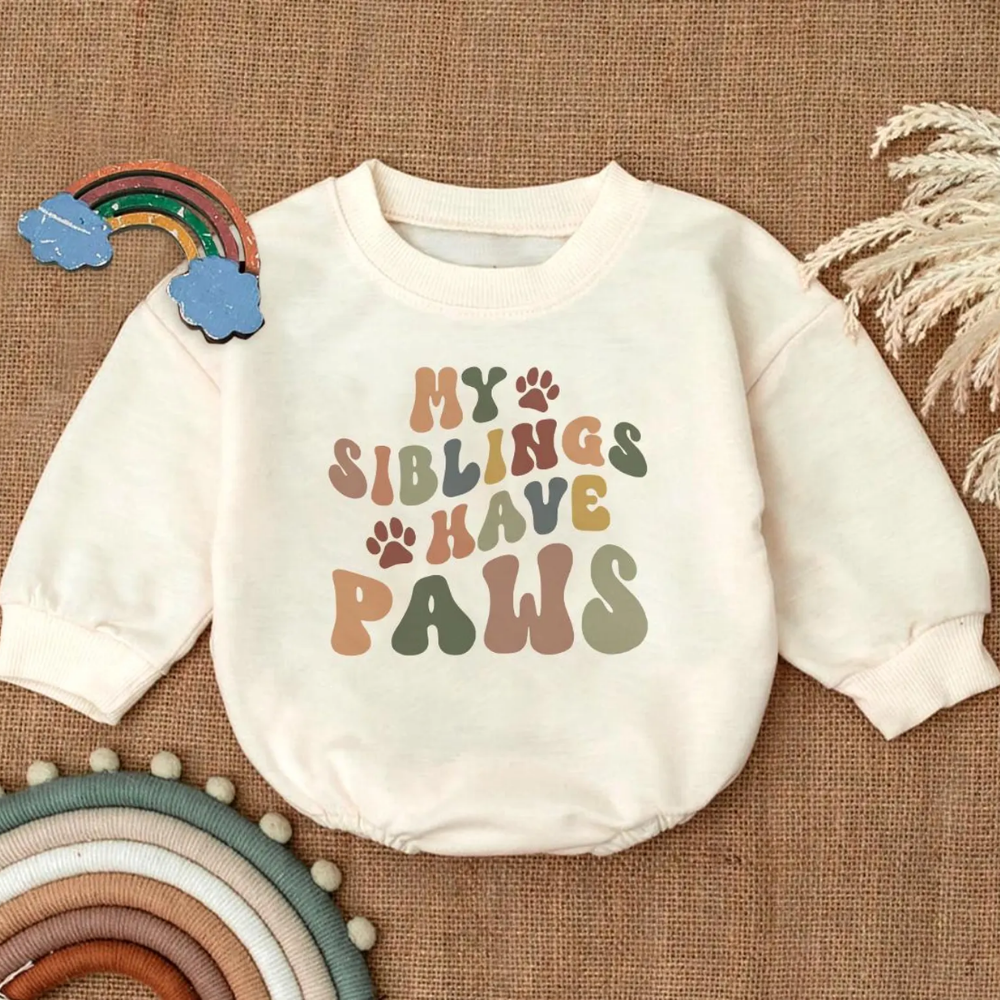 My Siblings Have Paws Baby Romper Sweatshirt, Baby Pet Lover Romper Sweatshirt BB0116