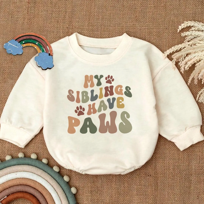 My Siblings Have Paws Baby Romper Sweatshirt, Baby Pet Lover Romper Sweatshirt BB0116