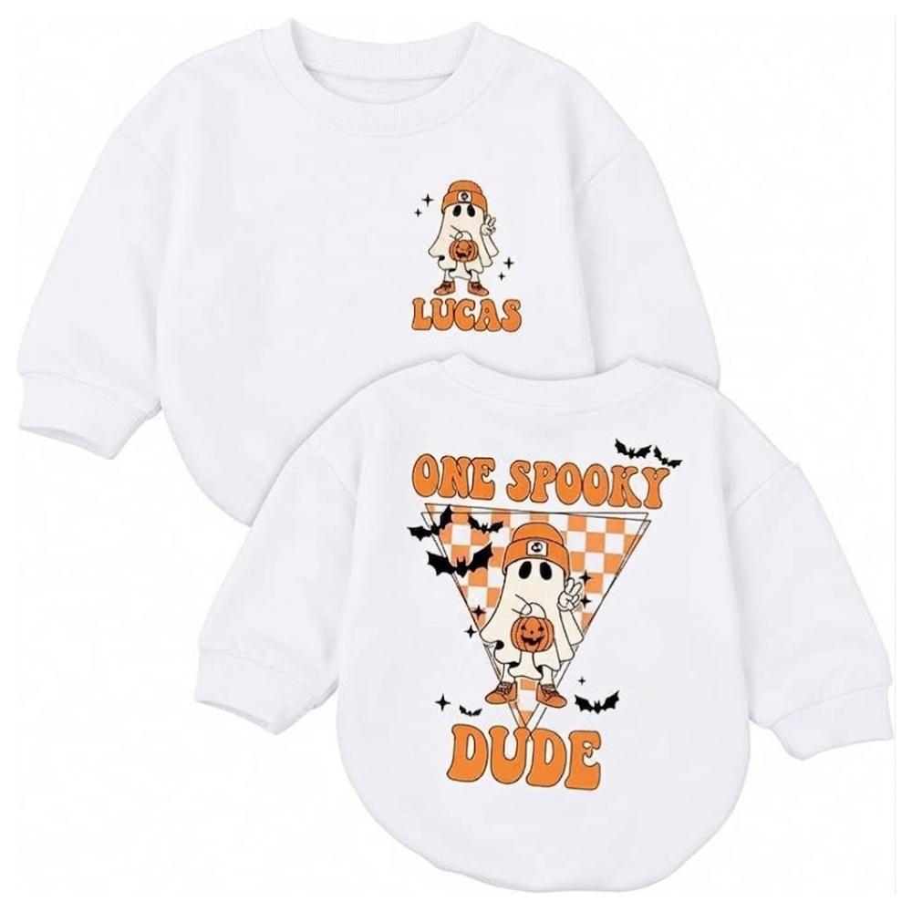 Custom One Spooky Dude Birthday Baby Romper Sweatshirt, Custom Halloween First Birthday Sweatshirt Baby BB0815