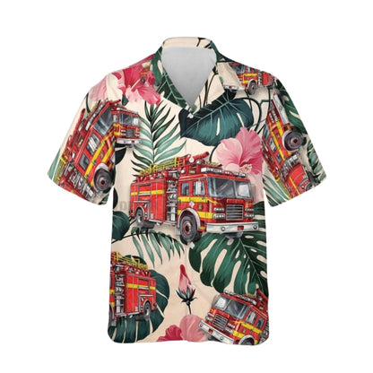 Fire Truck Tropical Hawaiian Shirt Mens, Firefighter Hawaiian Shirts HE0169