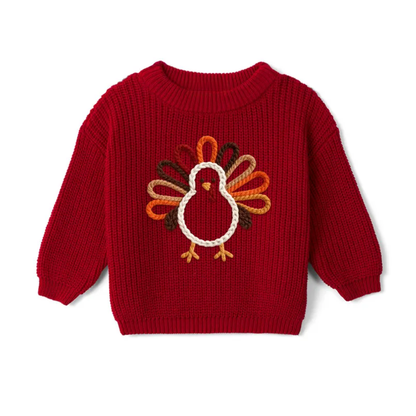 Turkey Thanksgiving Baby Embroidered Knit Sweater, Thanksgiving Baby Sweatshirt BB0321