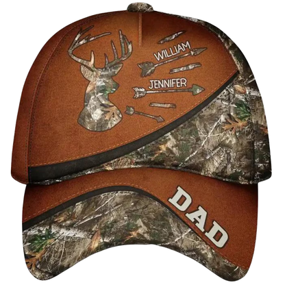 Personalized Deer Hunting Dad Baseball Cap With Kids Names, Custom Hunting Cap For Dad CP0623