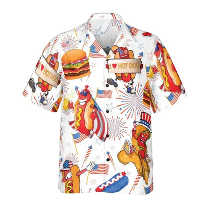 Funny Hot Dog Hamburger Hawaiian Shirt For Men Women, Hot Dog Patriotic Hawaiian Shirt For 4th Of July HE0498