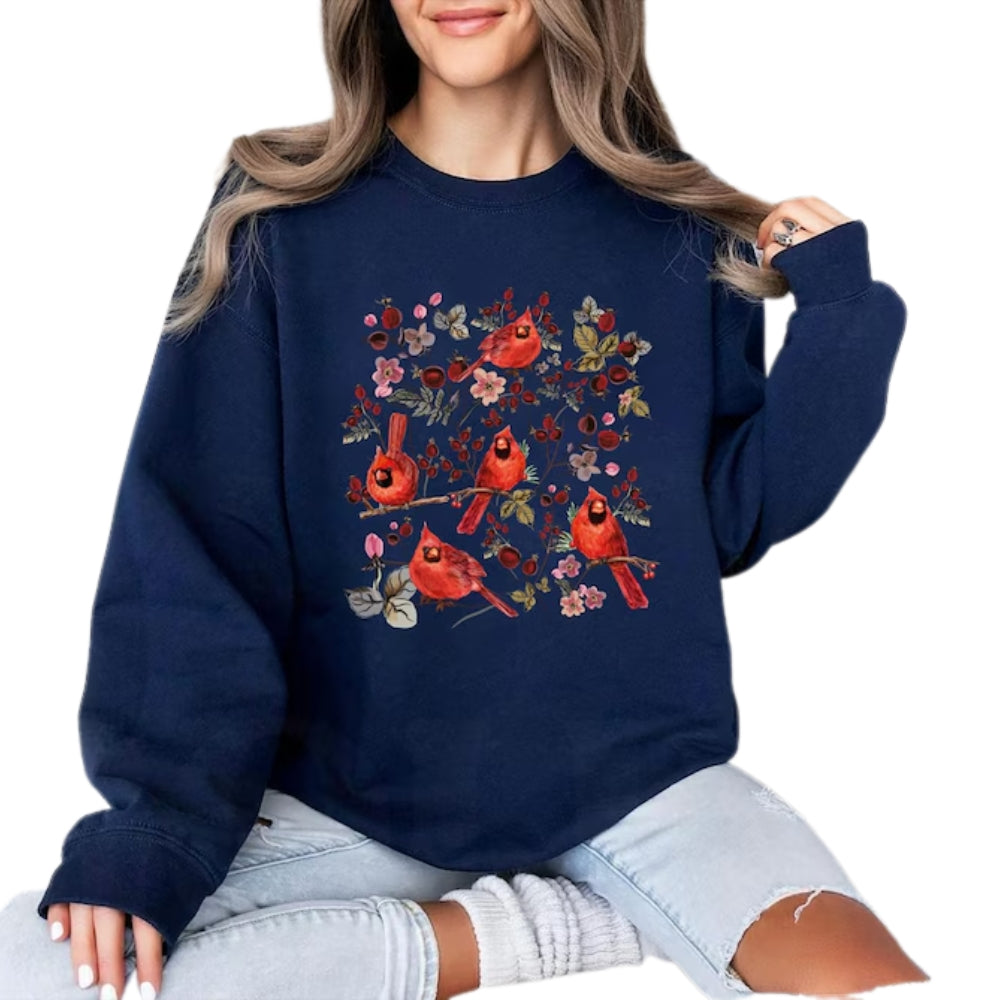 Red Cardinal Wildflower Sweatshirt For Women, Bird Lover Sweatshirt 2D0549