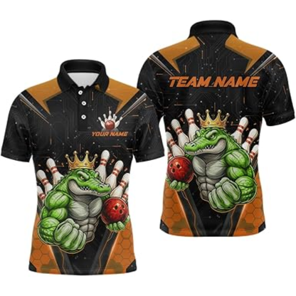 Custom Alligator Bowling Polo Shirt Mens, Custom Team Alligator Bowling Shirts BZ0880