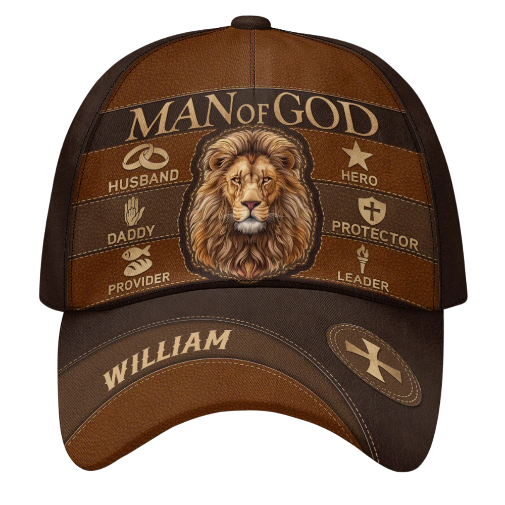 Custom Man Of God Lion Baseball Cap For Dad Husband, Custom Christian Cap 3D Printed CP0574