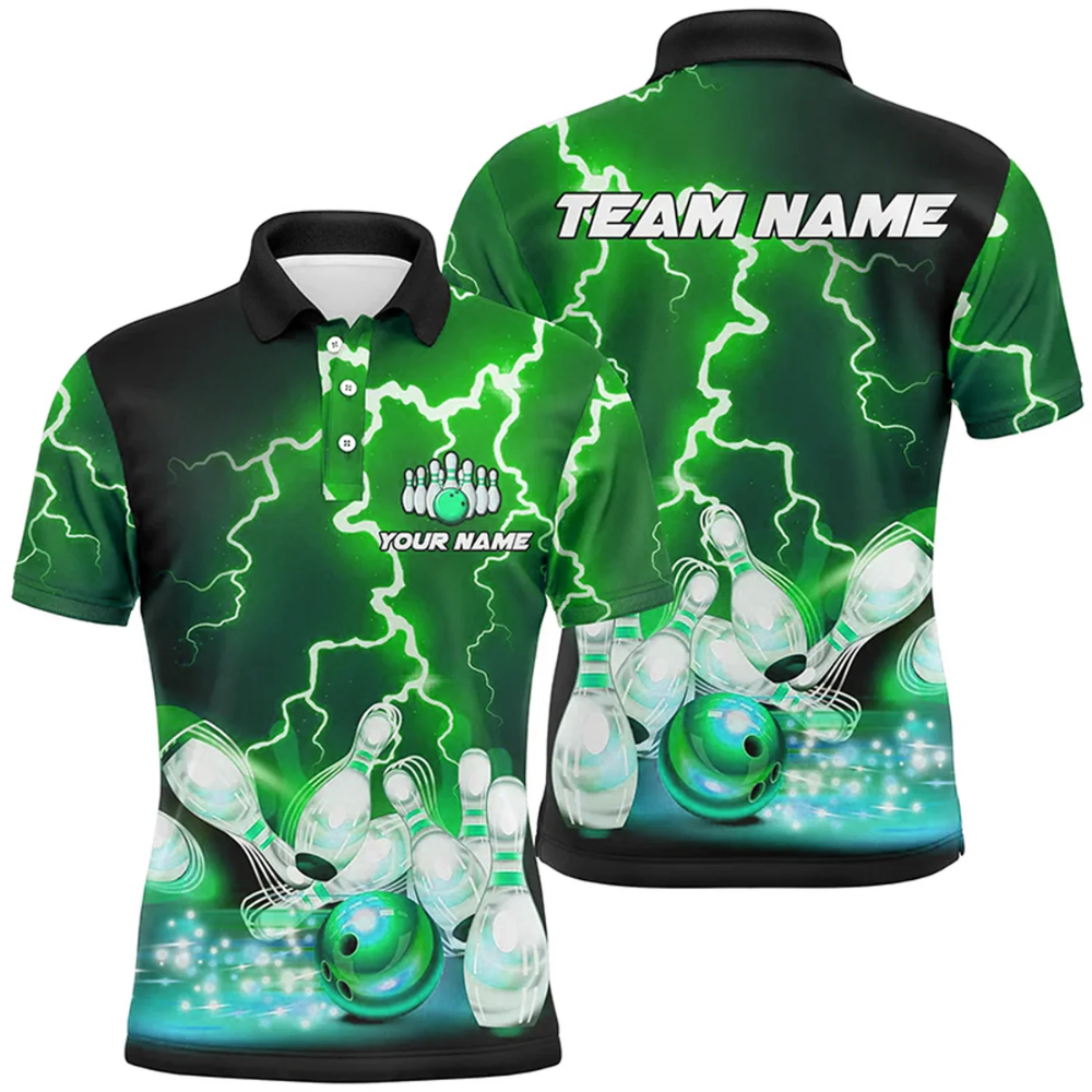 Custom Thunder Blue Purple Bowling Polo Shirt Men, Custom Team Thunder Bowling Shirt BZ0830