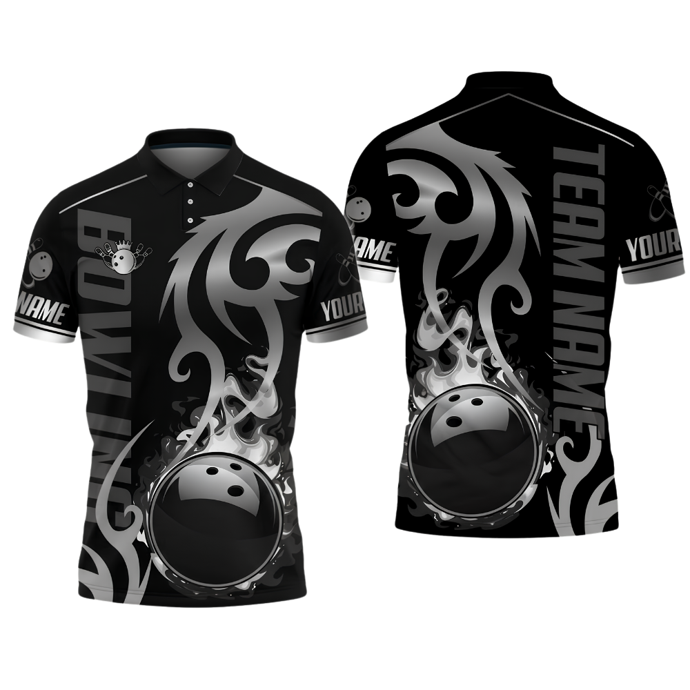 Custom Flame Gold Bowling Polo Shirt For Men, Custom Flame Bowling Team Shirt BZ0905