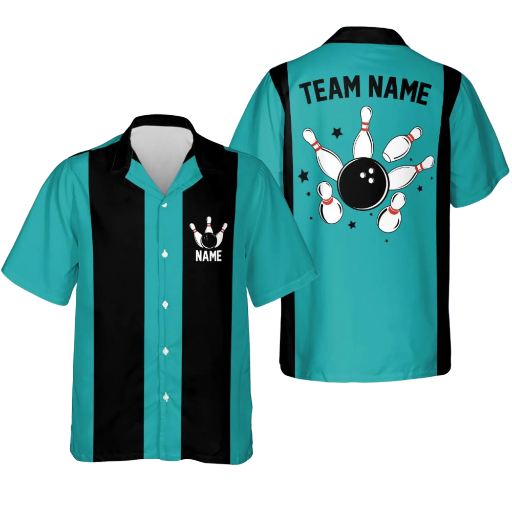 Custom Vintage Black Green Bowling Hawaiian Shirt Men, Custom Vintage Team Bowling Shirt BE0230