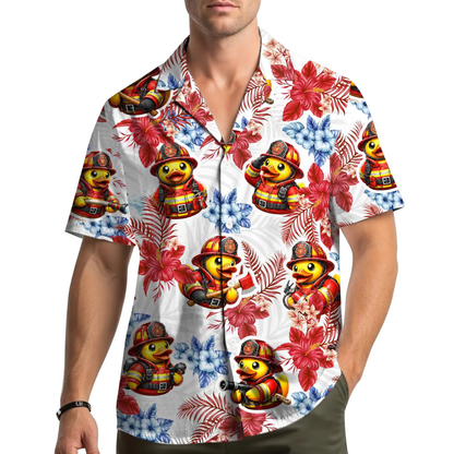 Funny Duck Firefighter Tropical Men's Hawaiian Shirt, Firefighter Hawaiian Shirt HE0652