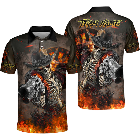 Custom Skeleton Cowboy Dart Polo Shirt For Men, Custom Skull Darts Team Shirts DZ0097