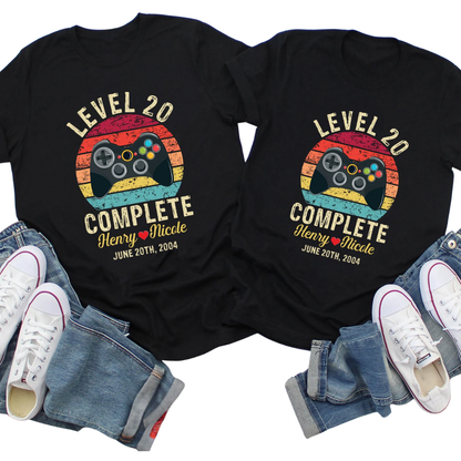 Custom Level 20 Complete Anniversary Matching Shirt For His And Her, Personalized Retro Game Anniversary Couple Shirts ET1060