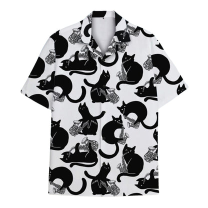 Black Cat And Saxophone Hawaiian Shirts For Men Women, Saxophone Hawaiian Shirts For Cat Lover HE0397