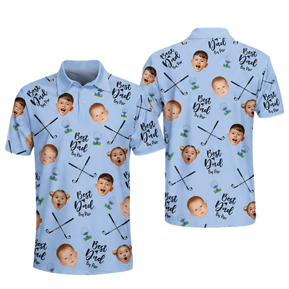 Best Dad By Par Custom Kids Face Golf Polo Shirt Men, Custom Photo Father's Day Golf Shirts GE0436