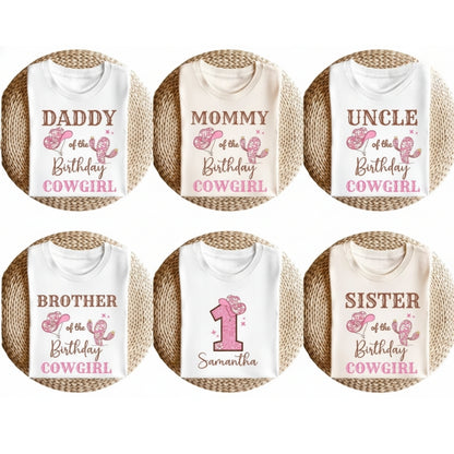 Custom Cowgirl Matching First Birthday T Shirts For Family, Custom Western 1st Birthday Family Shirts ET0357